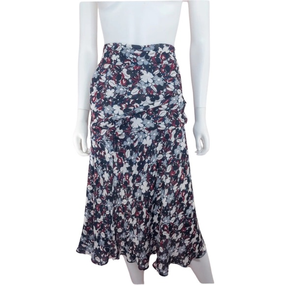 VERONICA BEARD Madison Silk Floral Ruched A-Line Skirt - Picture 2 of 9